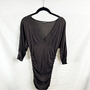 Mandee Y2K 2000s Brown V-Neck Ruched Dress